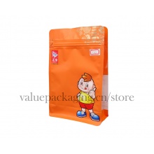 matte orange finish box bottom doypack for children snacks