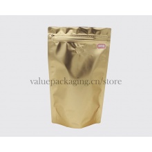 Matte gold standing re-sealable pouch for 500g coffee beans